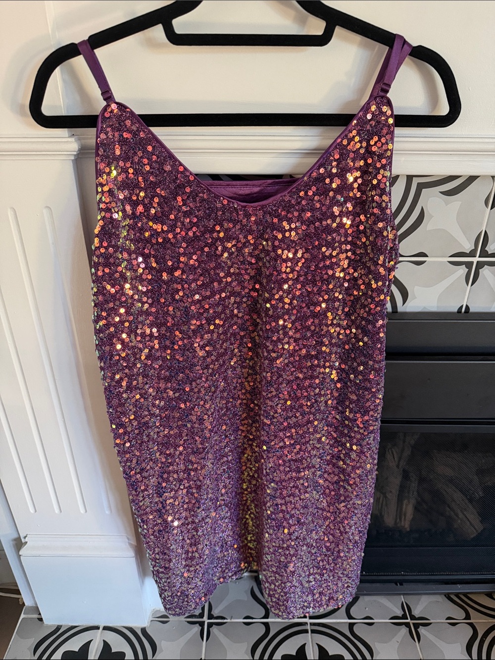 Iridescent Purple Sequin Dress Adjustable Spaghetti Straps